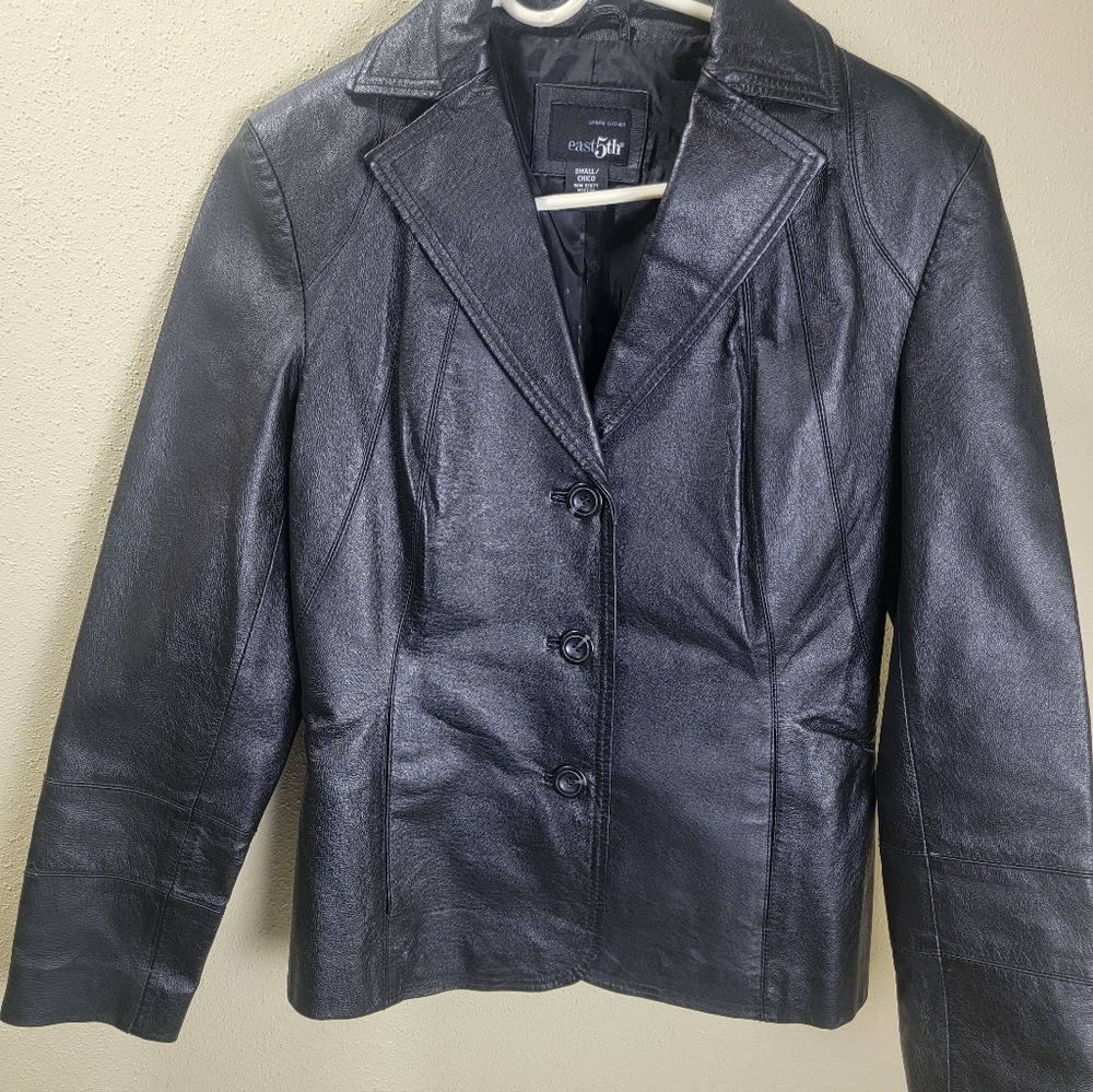 East 5th Leather Jacket Womens Small Black Genuine Single-Breasted Buttons